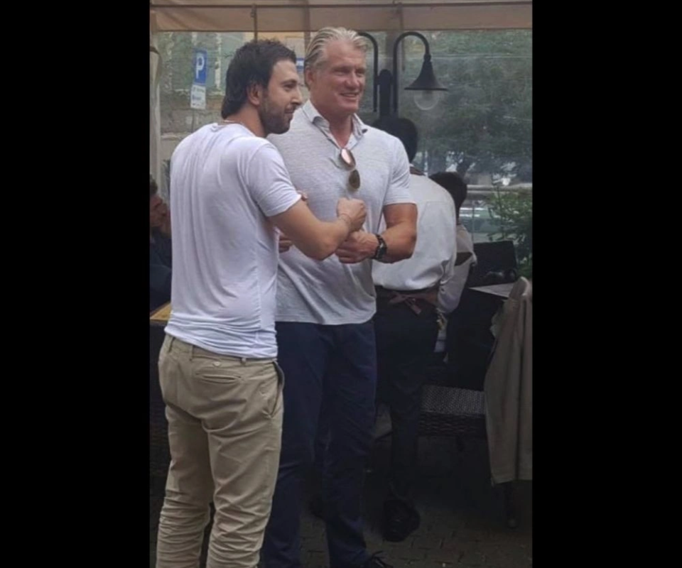 con Dolph Lundgren, attore Rocky IV